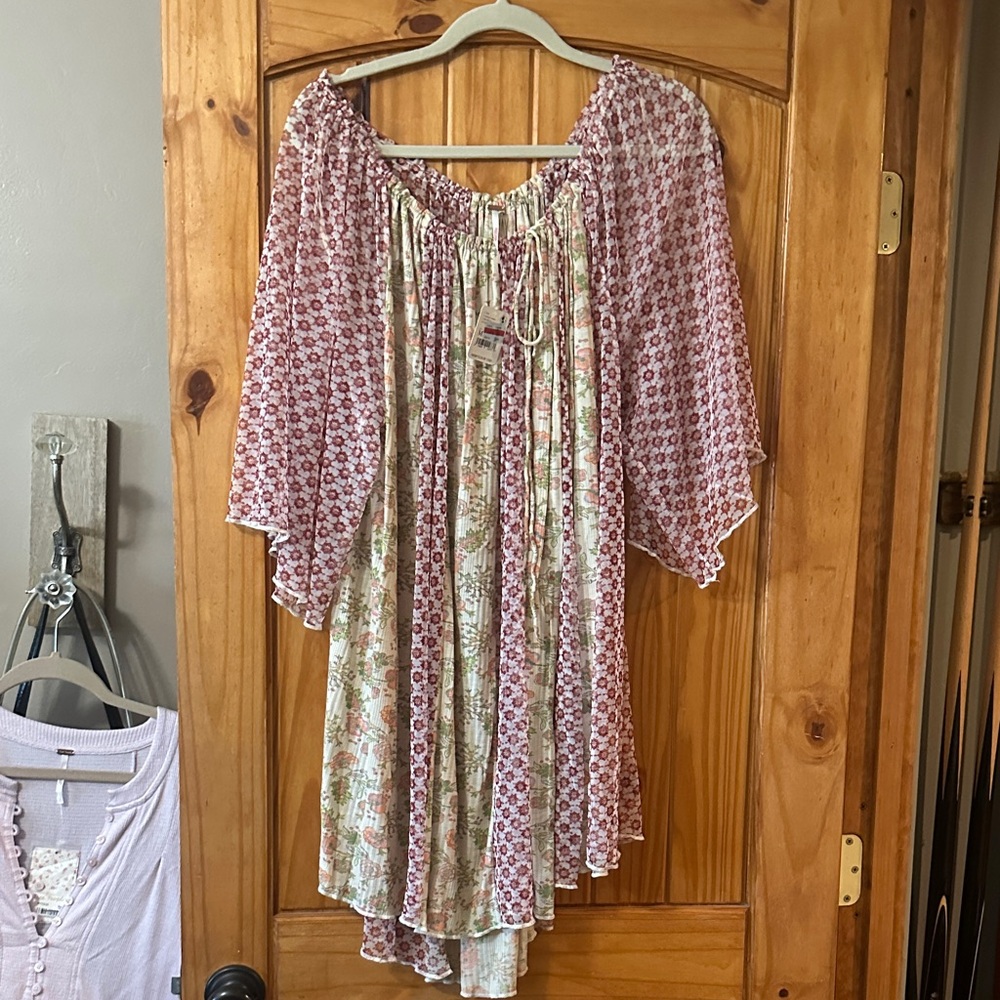 Free People Floral Blouse in Pink and Cream